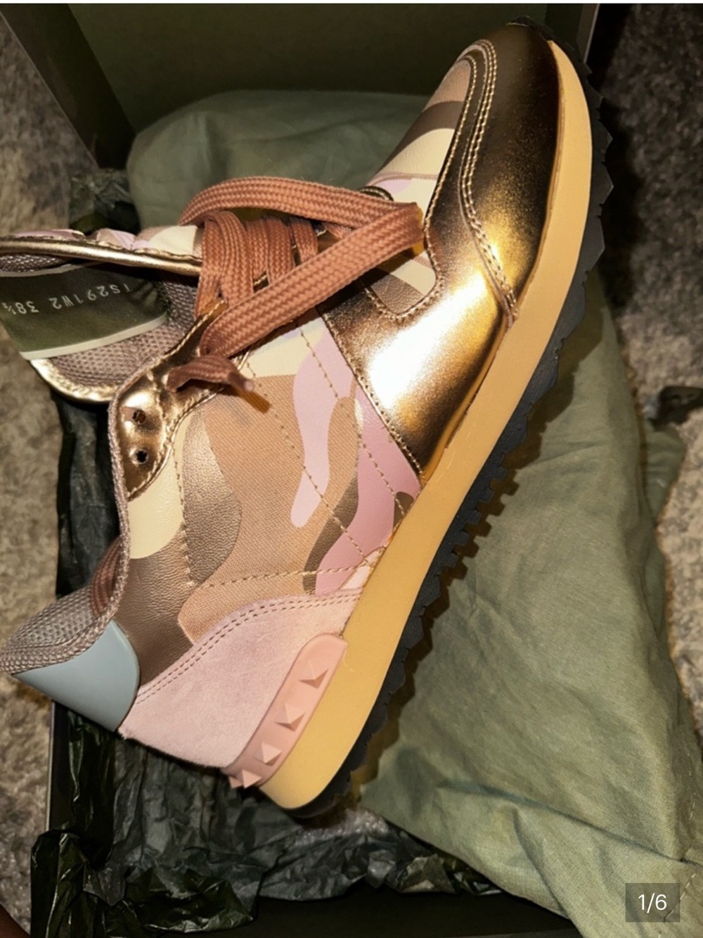 Valentino Garavani Pink Metallic Camouflage Sneakers